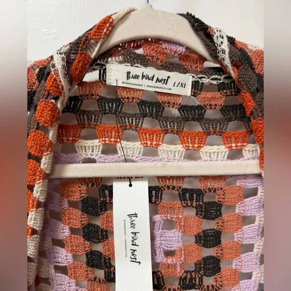 NWT Three Bird Nest Crochet Openwork Cardigan - Cream, Brown, Rust, Lavender - Picture 3 of 5